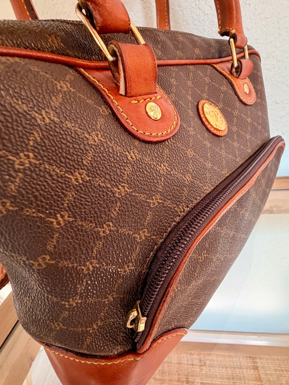 Rioni Moda Italia Signature Monogram Coated Canvas Dome Satchel Bag, Preppy - Picture 10 of 16